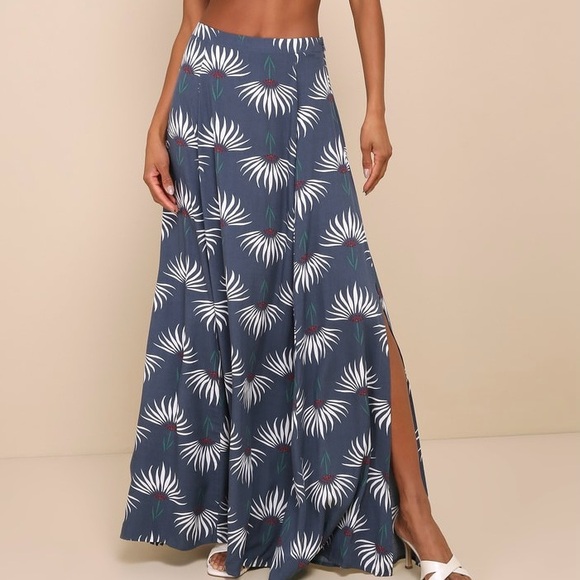 Lulus Dresses & Skirts - Lulus Trancoso Floral Print Maxi Skirt Dusty Blue Large